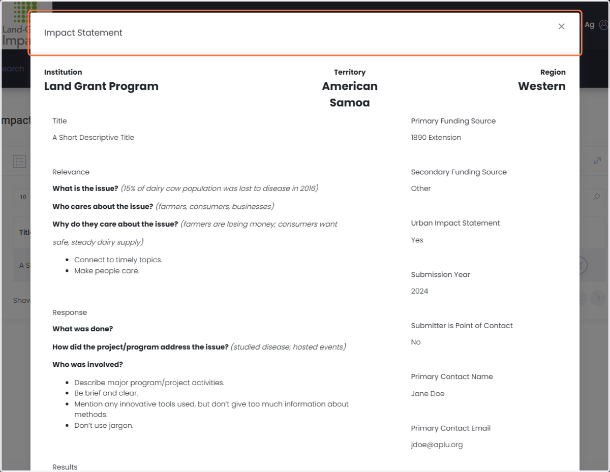Review your impact statement. Please make sure that all the formatting has been applied correctly.