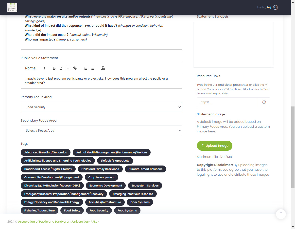 Select the Primary Focus Area of your impact statement.