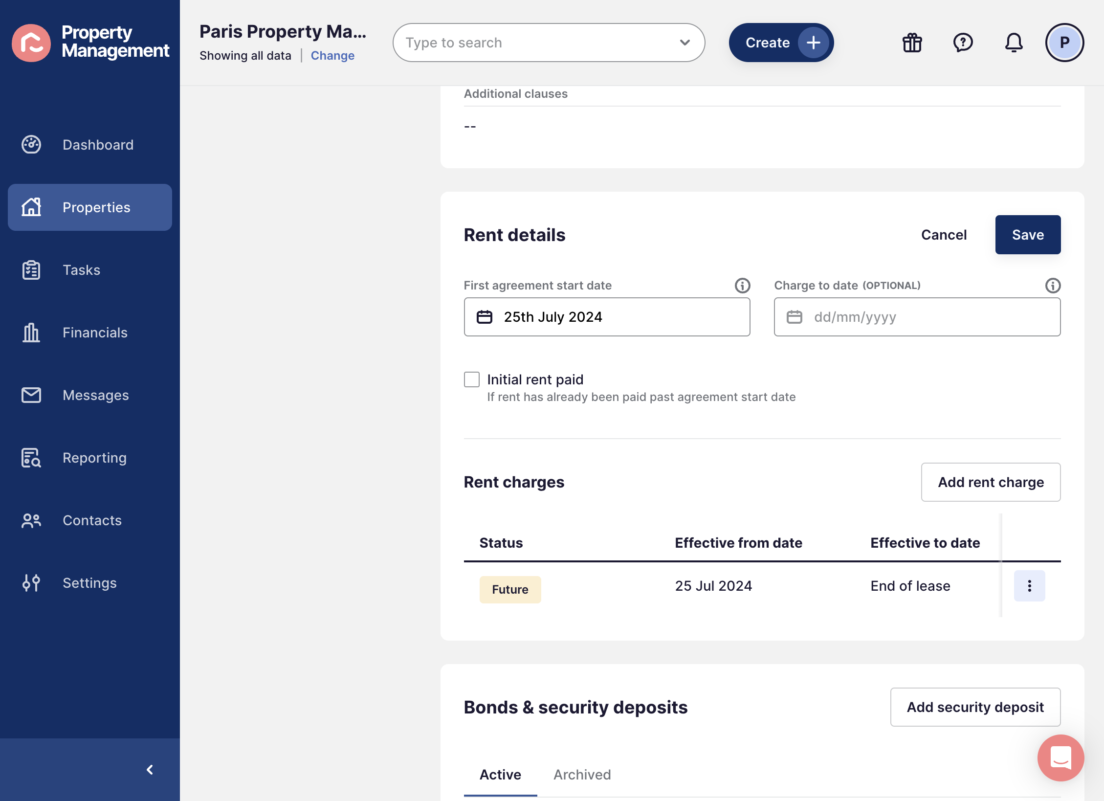 Press the three dots next to the rent charges