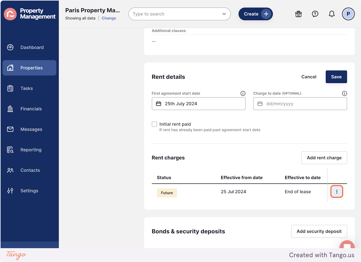 Press the three dots next to the rent charges