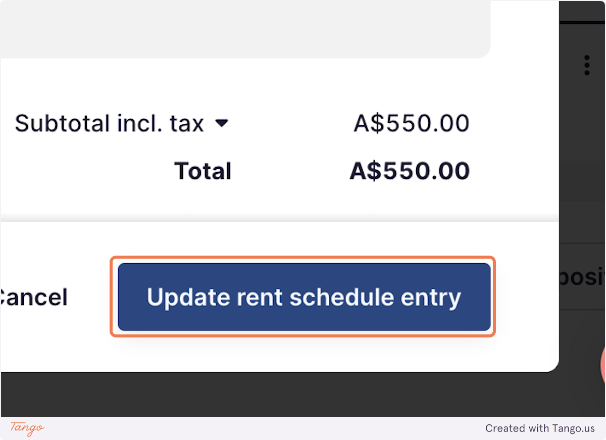 Press Update rent schedule entry
