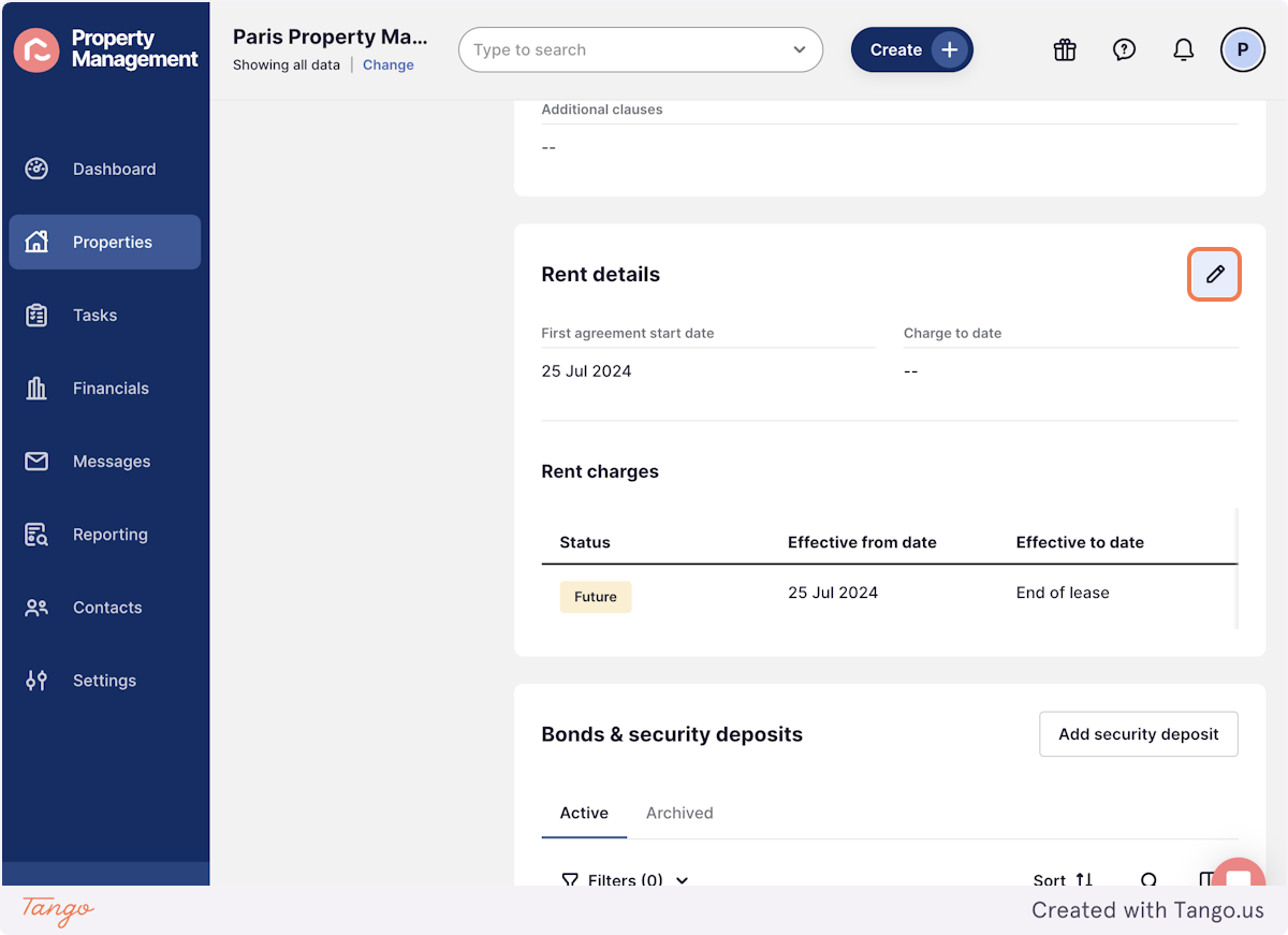 Click on the pencil edit button in the Rent details block