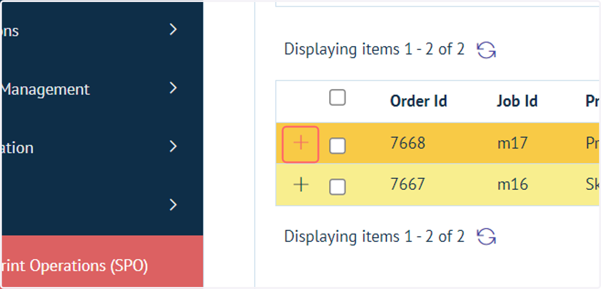 Click on the '+' icon to expand the job