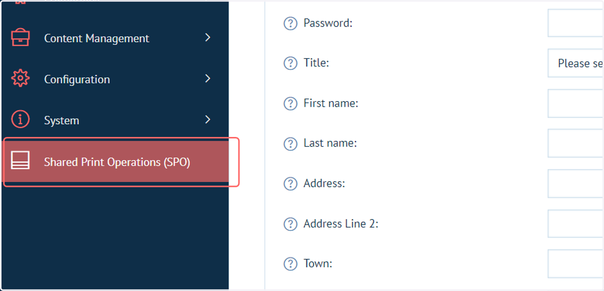 Navigate to Shared Print Operations (SPO) in the admin area