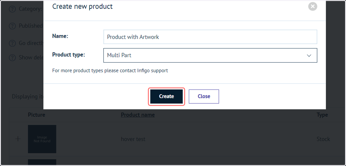 Locate or create a relevant product, such as a Multi Part product