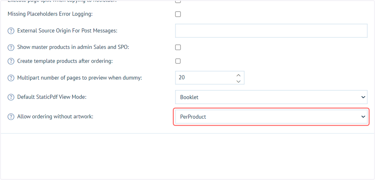 Navigate to Allow ordering without artwork