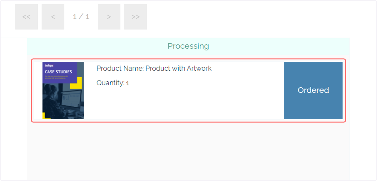 The artwork is now shown and the order has been finalized.