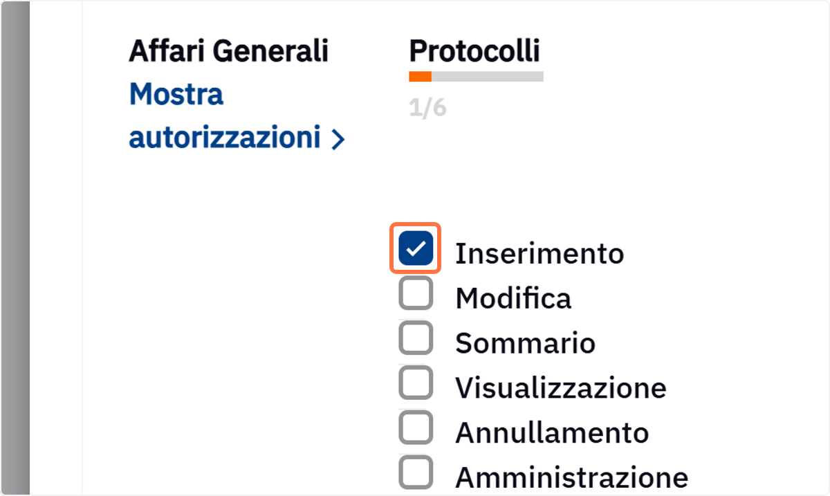 Inserimento: abilita il gruppo specificato a creare nuovi protocolli