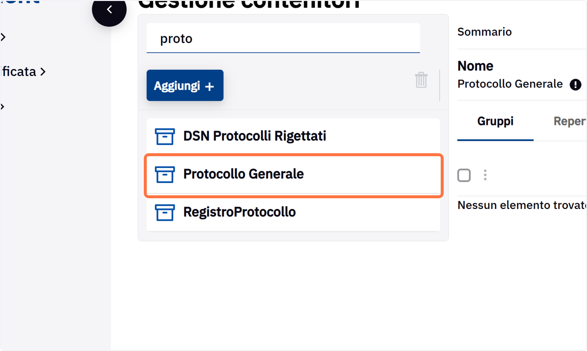 Cliccare sul contenitore per aggiungere gruppi