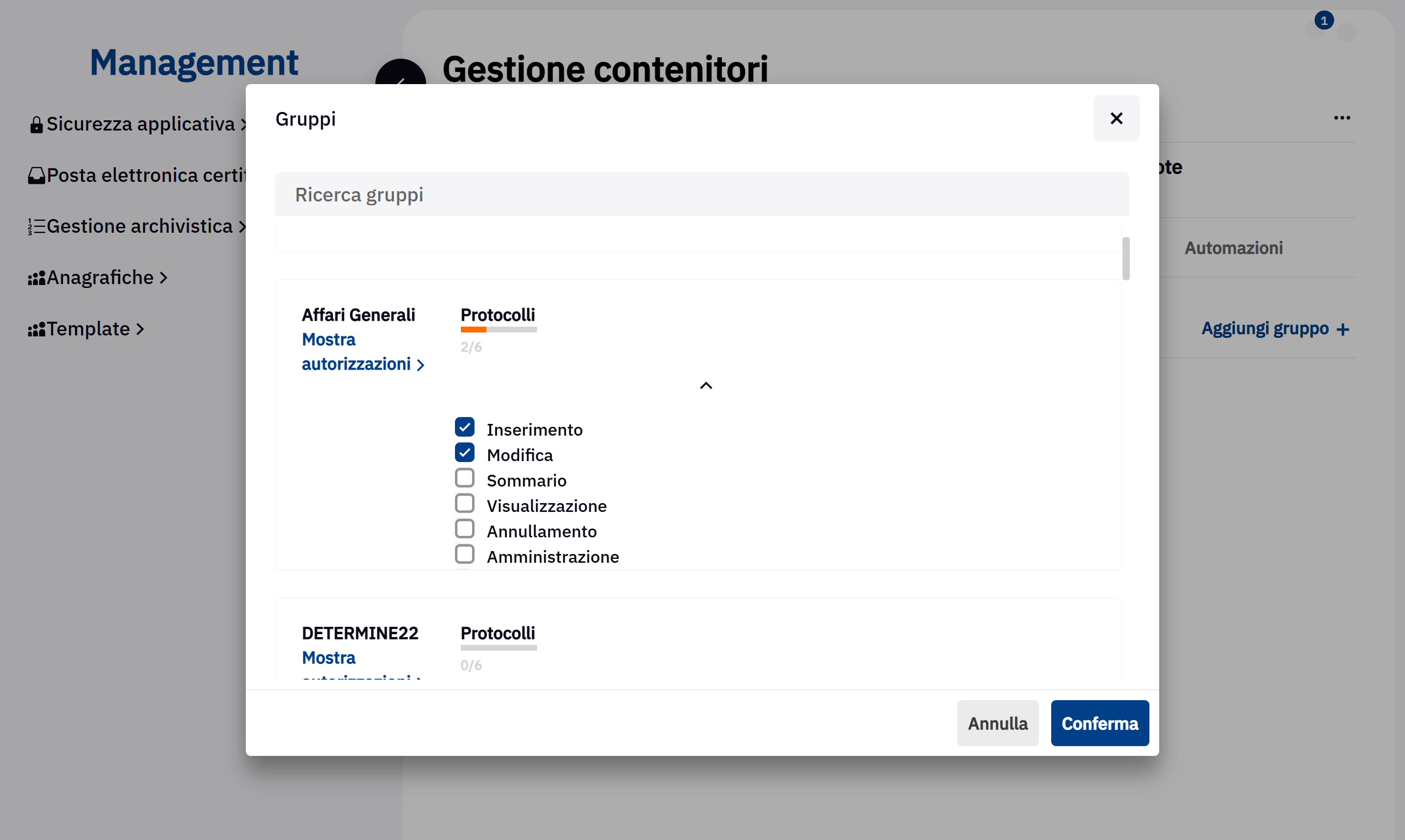 Sommario: consente di visualizzare i metadati della registrazione di protocollo