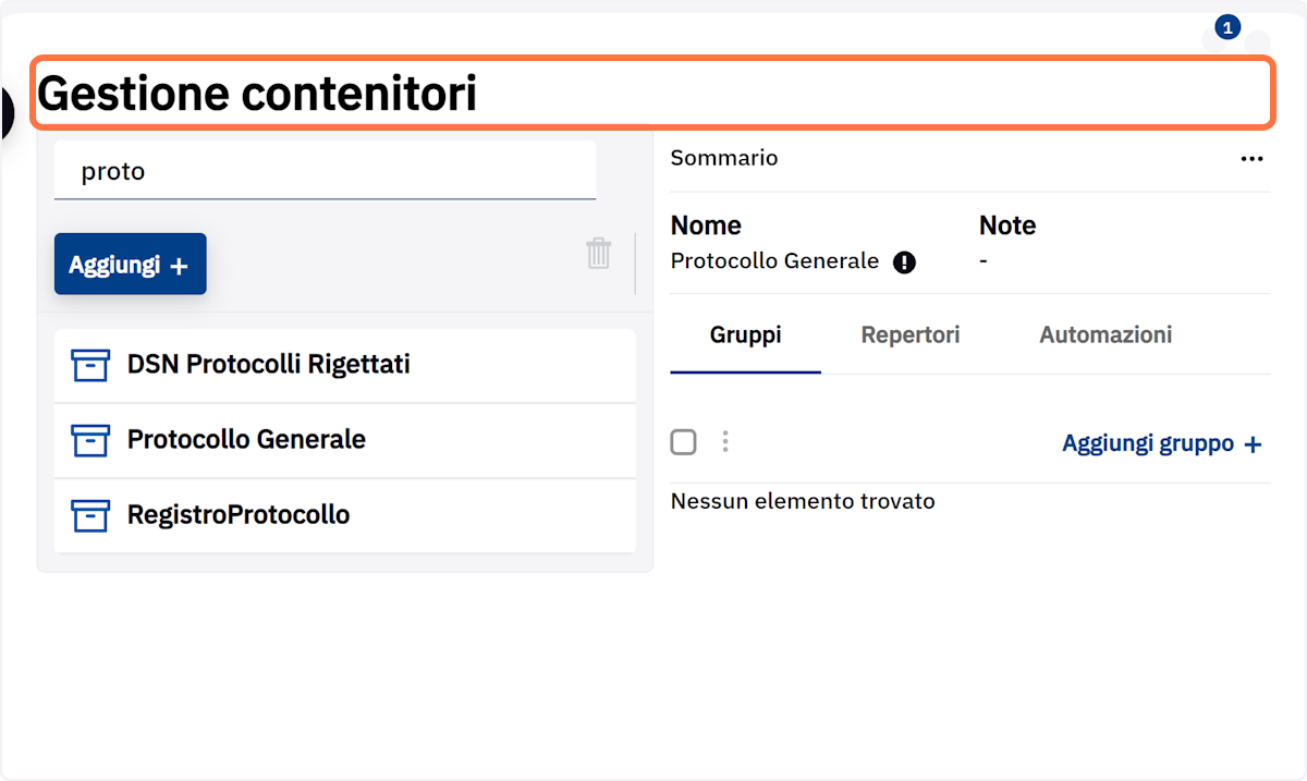 Cercare il contenitore desiderato