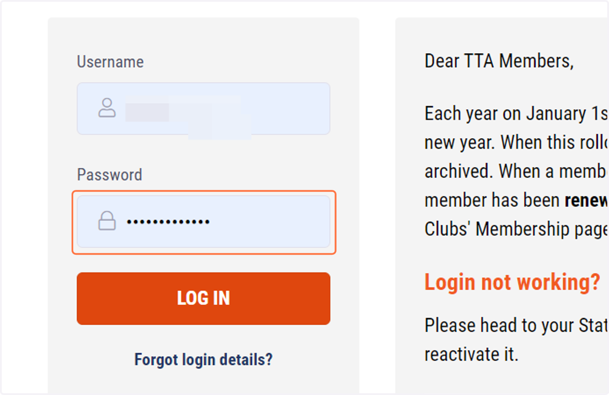Type in your username and password and click LOG IN