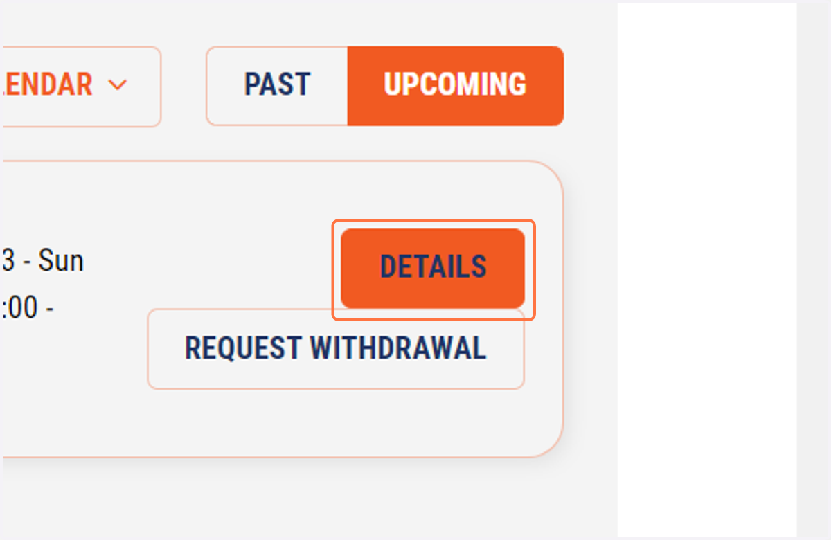 Click on DETAILS to see which events you have entered.