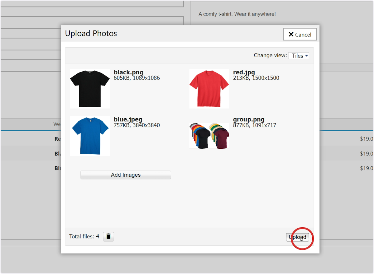 Your images will be displayed. Select Upload to continue.