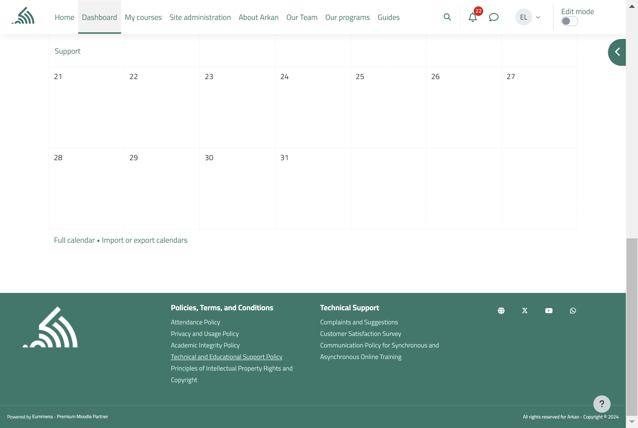 Click on Technical and Educational Support Policy