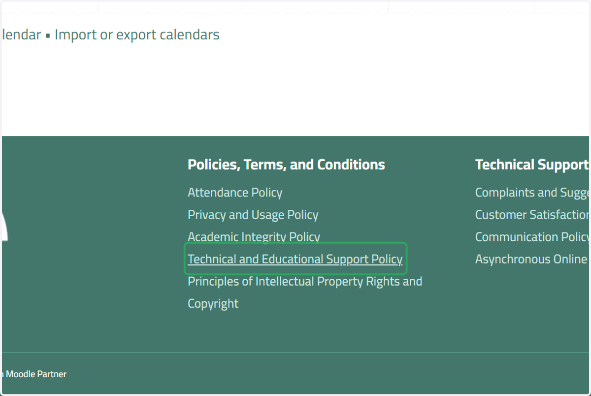 Click on Technical and Educational Support Policy
