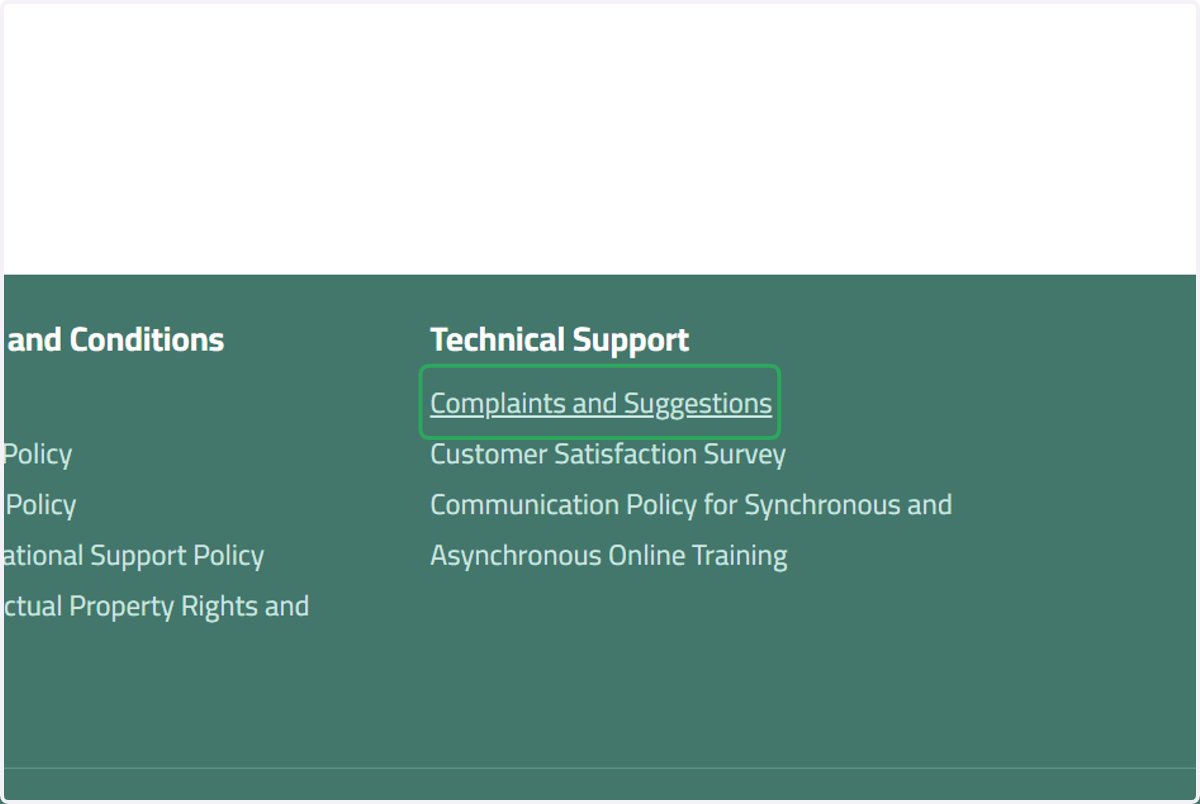 Click on Complaints and Suggestions
