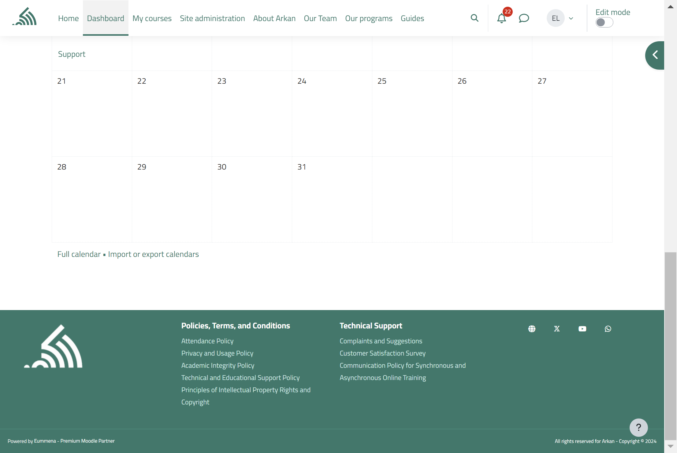 Scroll to the bottom of the website to view the Policies, terms, and conditions and the technical support.