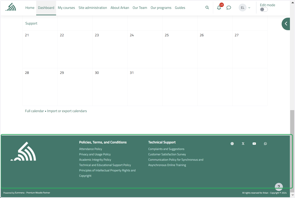 Scroll to the bottom of the website to view the Policies, terms, and conditions and the technical support.
