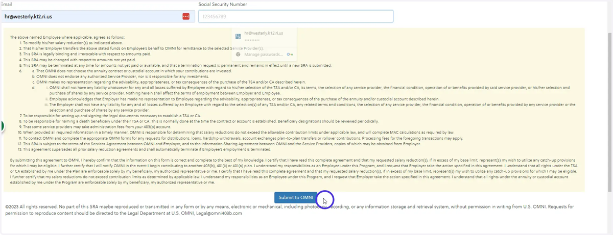 Enter your email address for confirmation and verify the social security number listed on the 403(b) account.