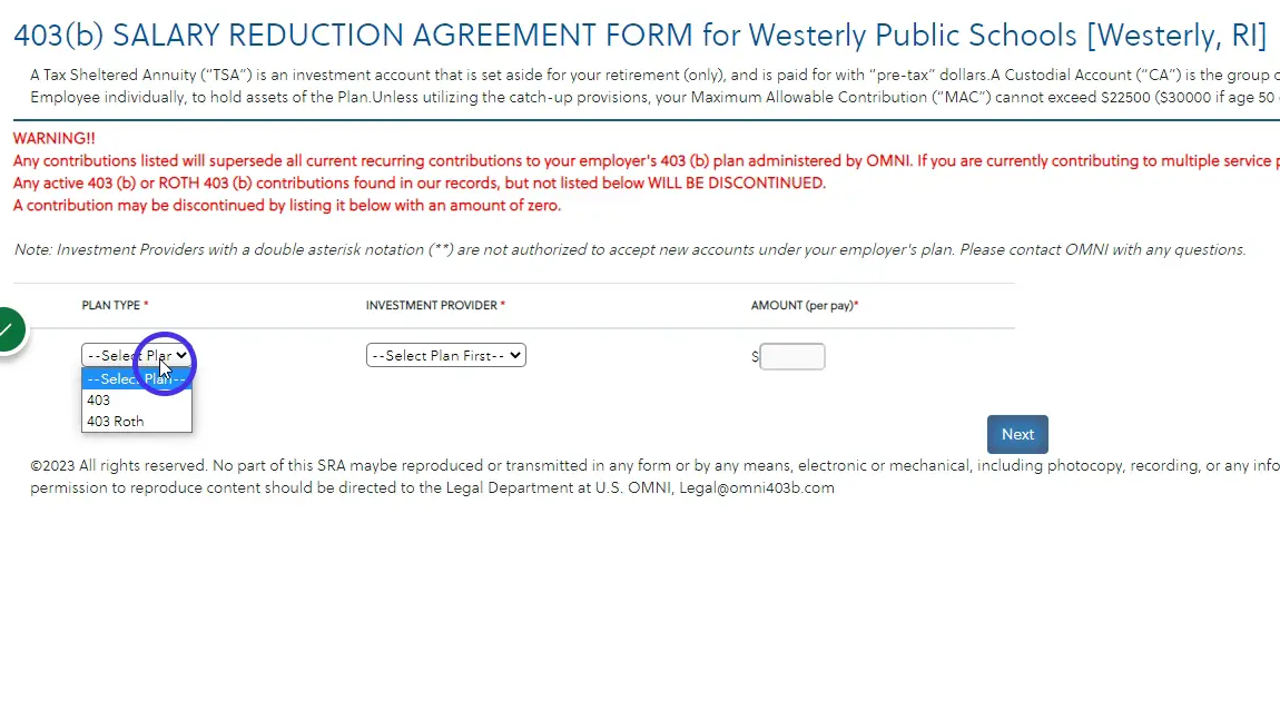 Select the appropriate plan type of the plan you intend to contribute to