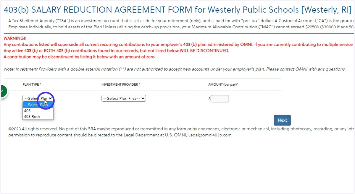 Select the appropriate plan type of the plan you intend to contribute to