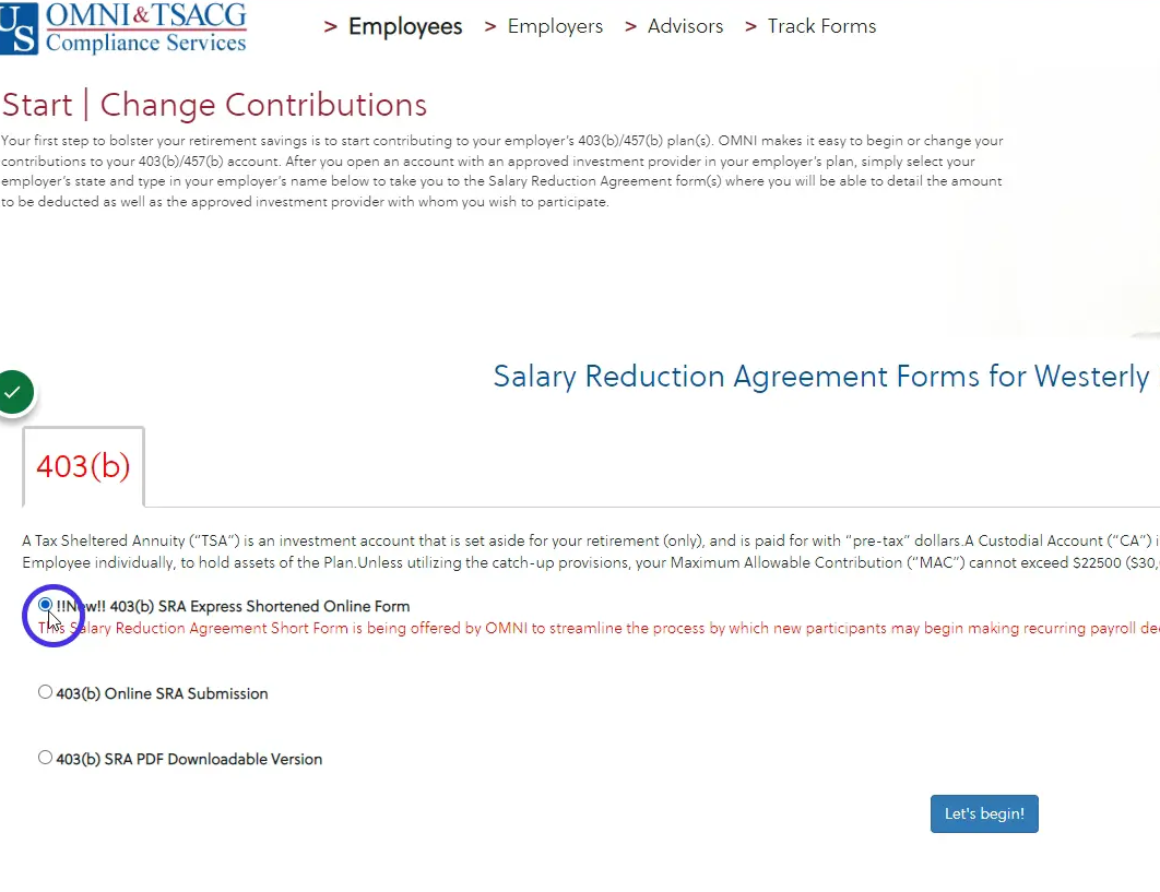 Select SRA Express Shortened Online Form