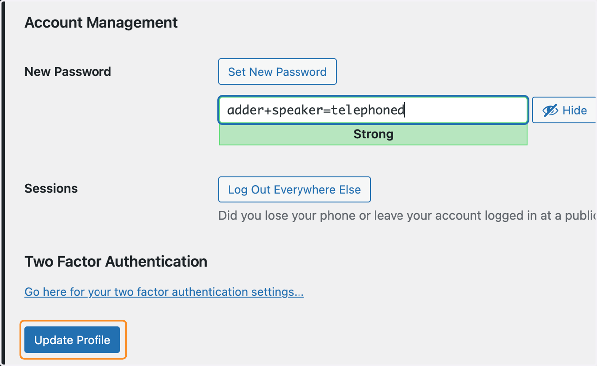 The Update Profile button at the bottom of the page.