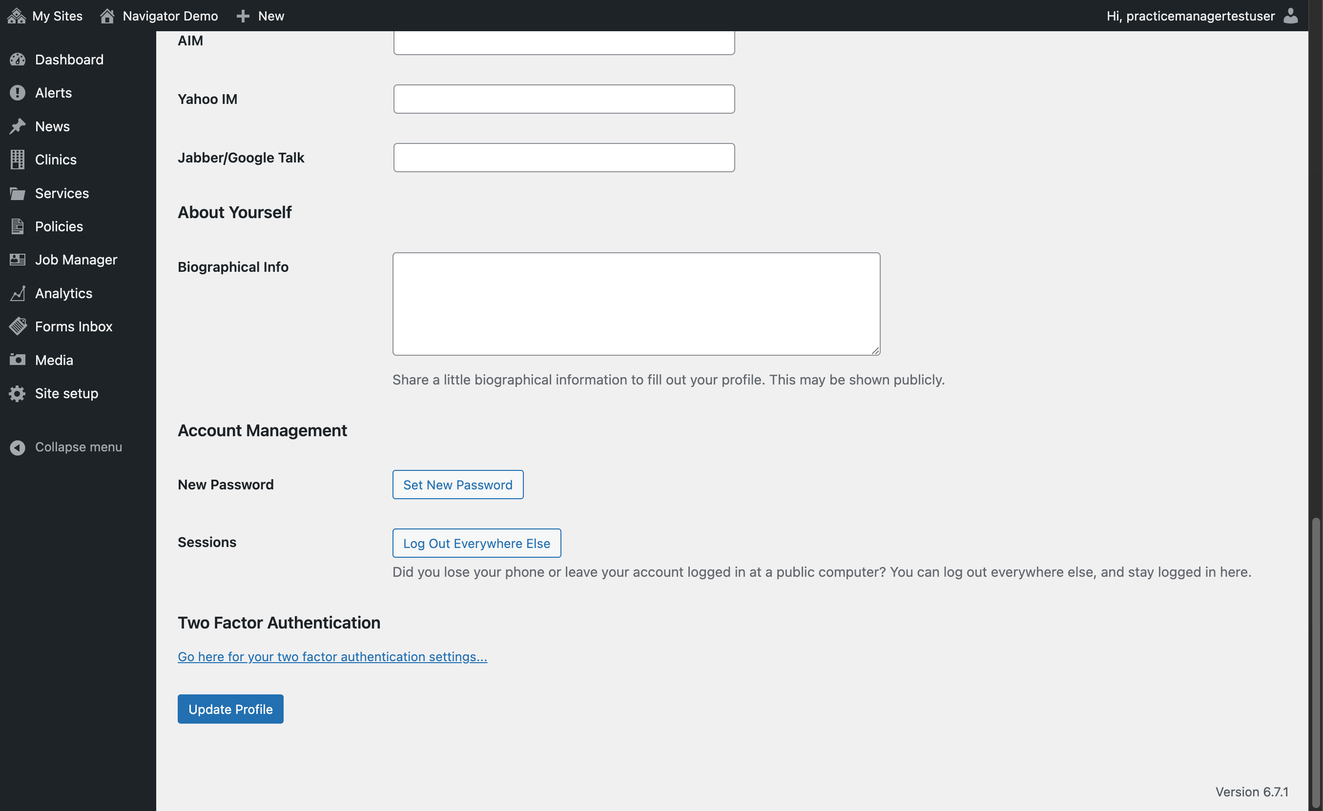 The Account Management subsection
