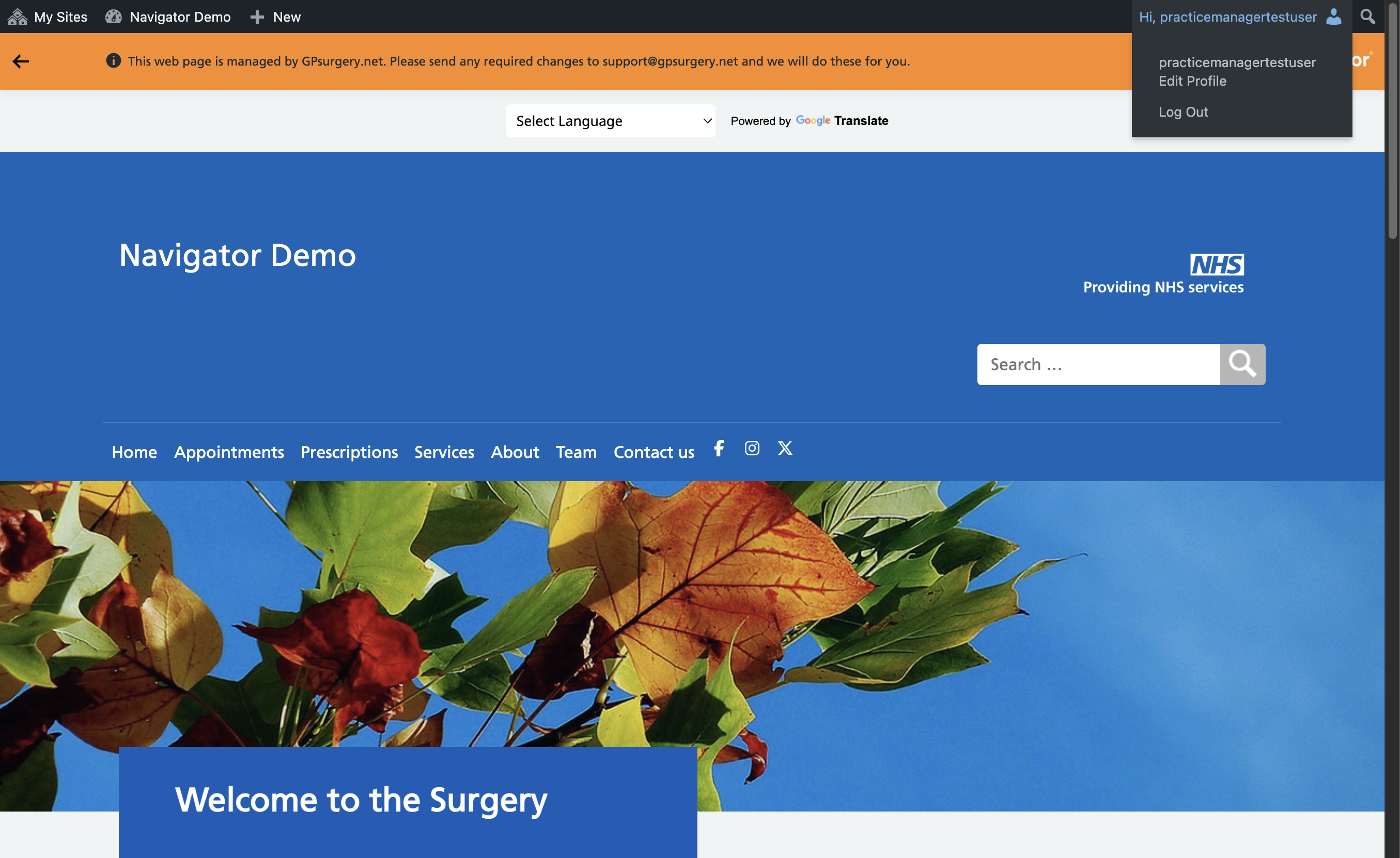 The username in the black admin toolbar selected