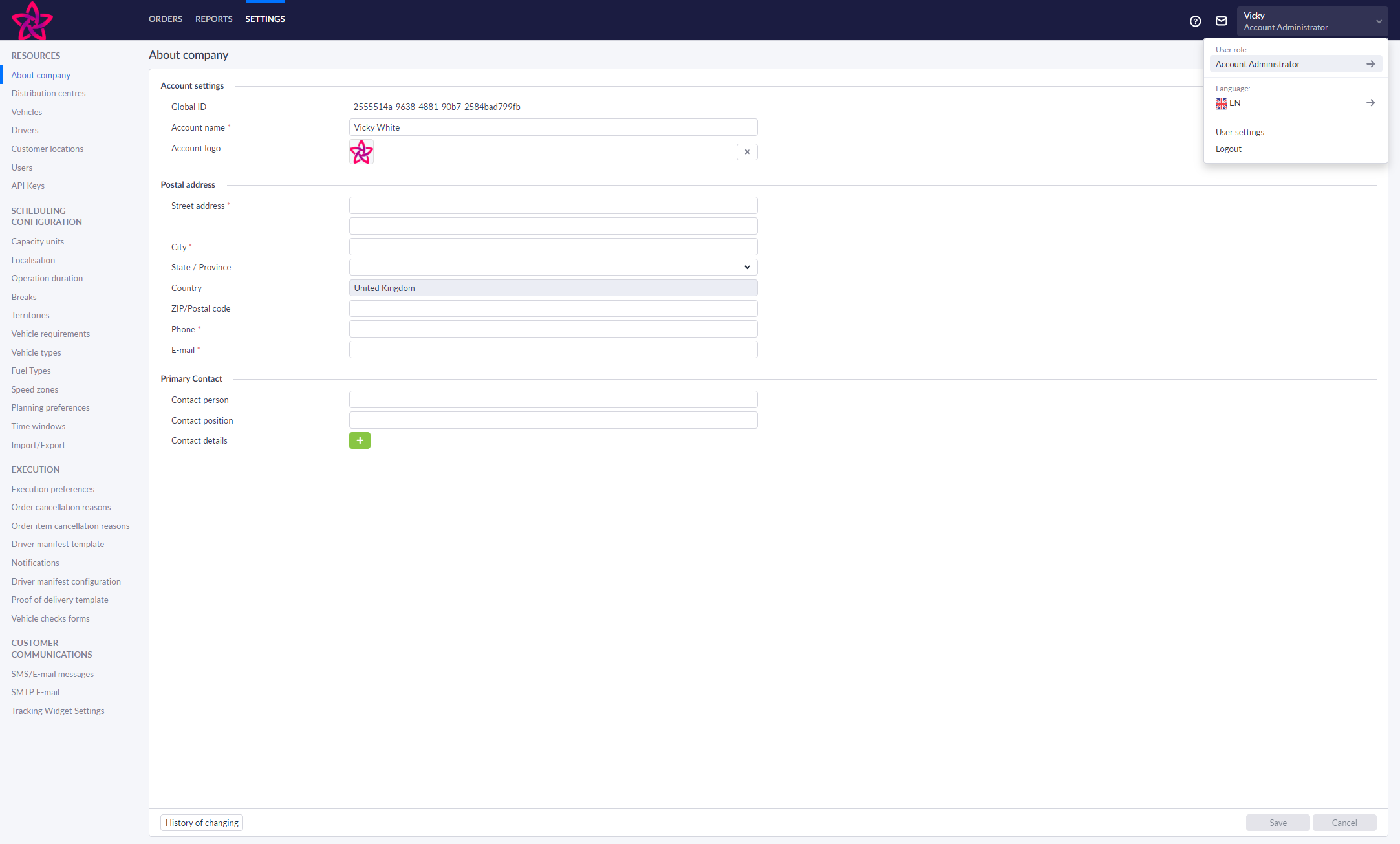 Log in as an Account Administrator