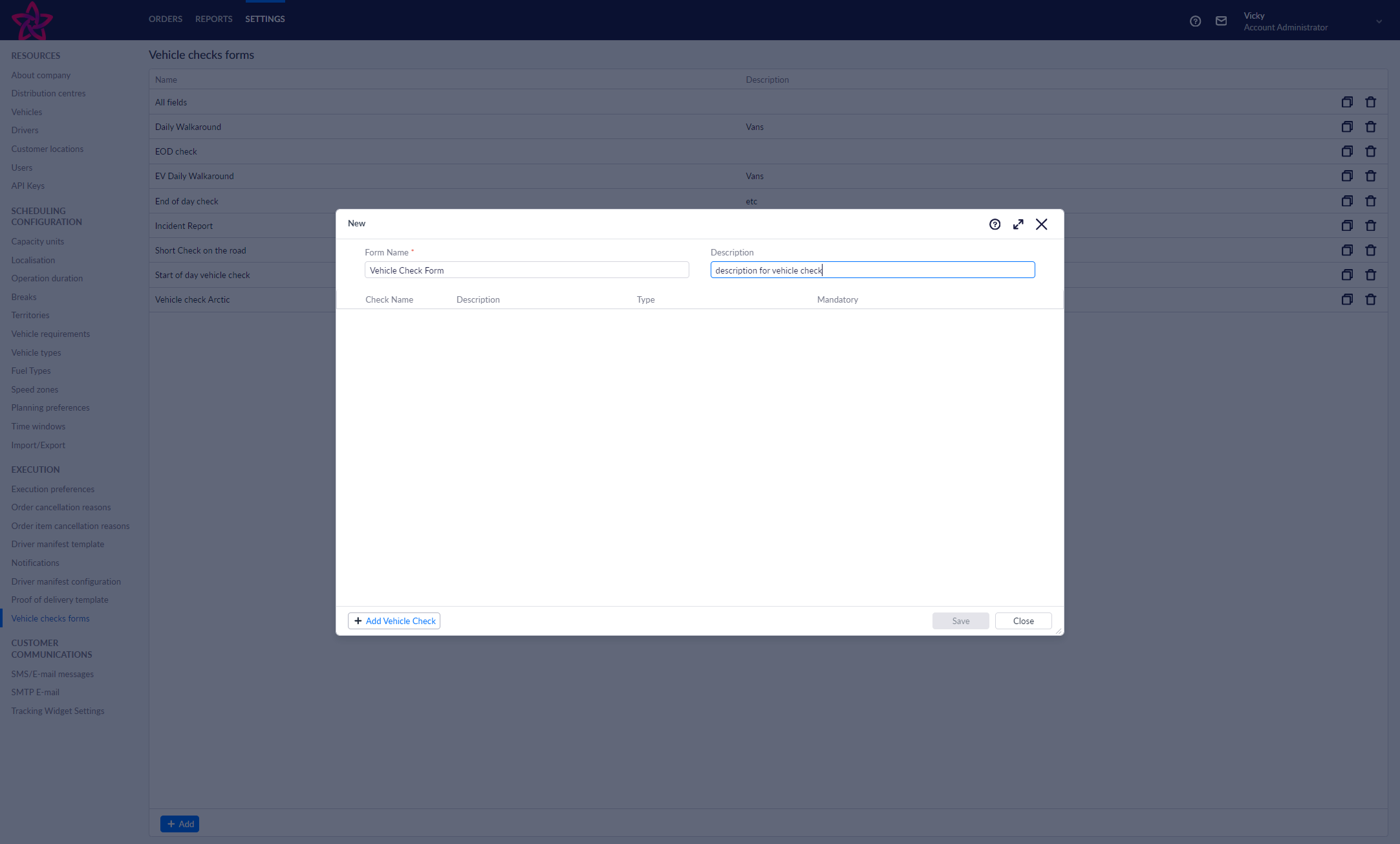 Then click on 'Add Vehicle Check' at the bottom to start adding questions to the form.