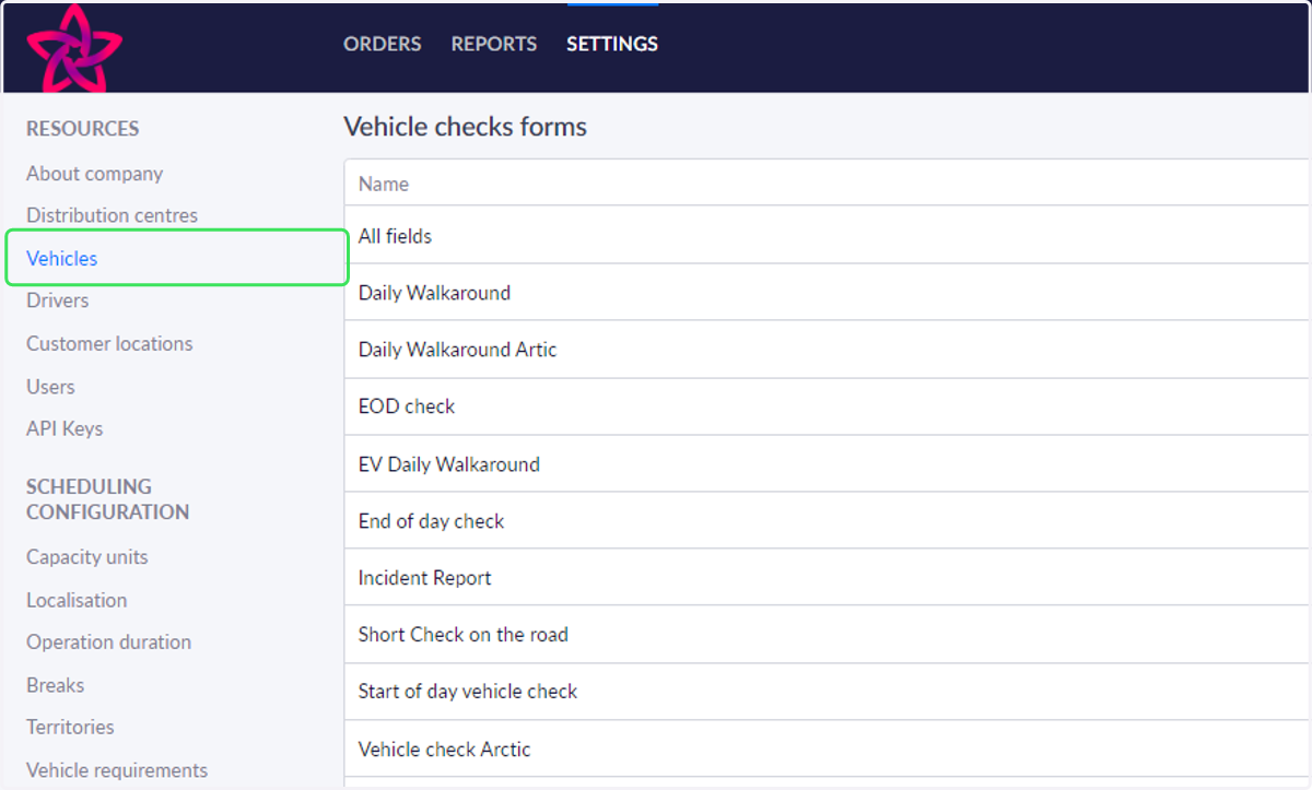 Click on Vehicles in settings
