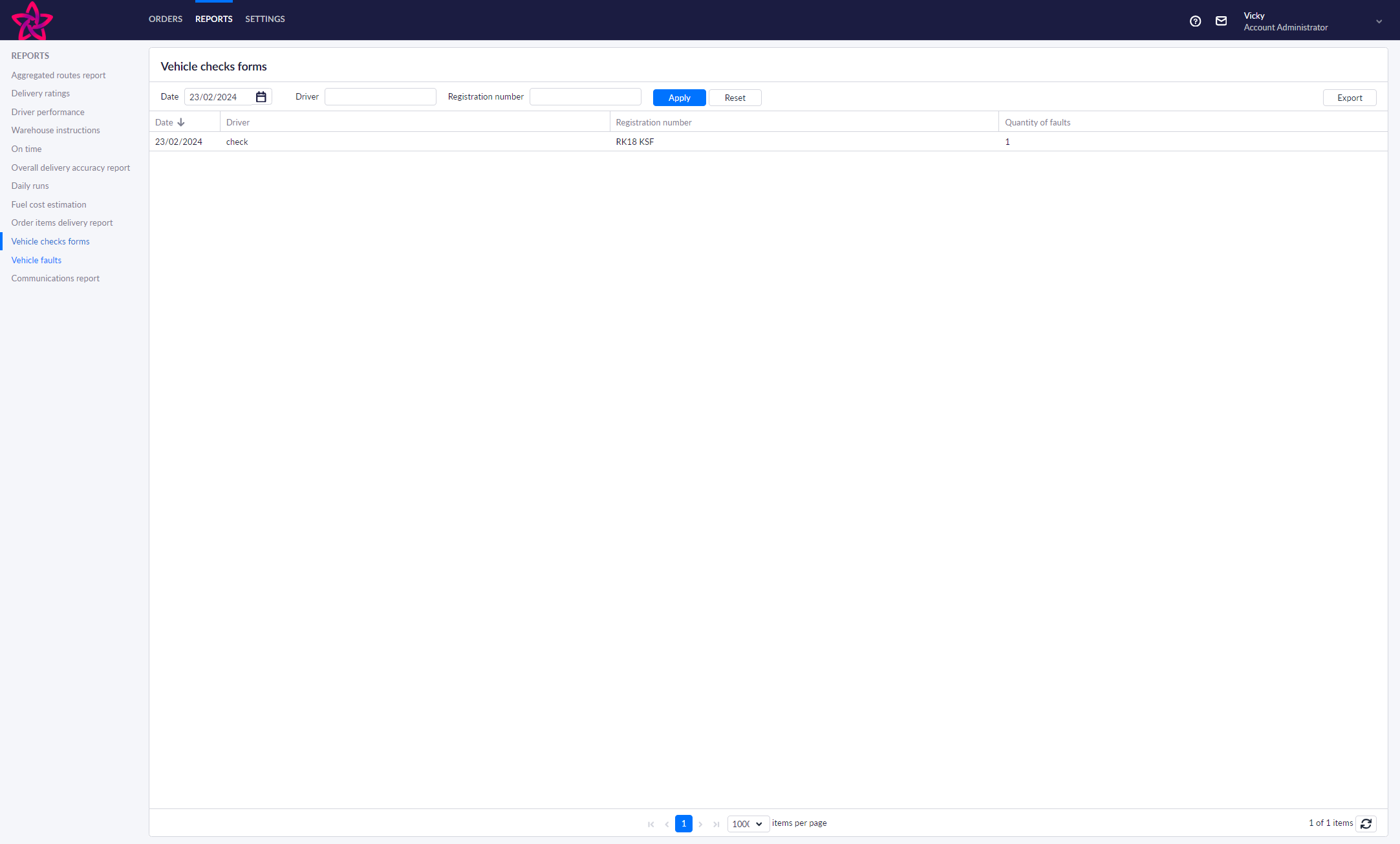 Click on Vehicle faults in Reports tab