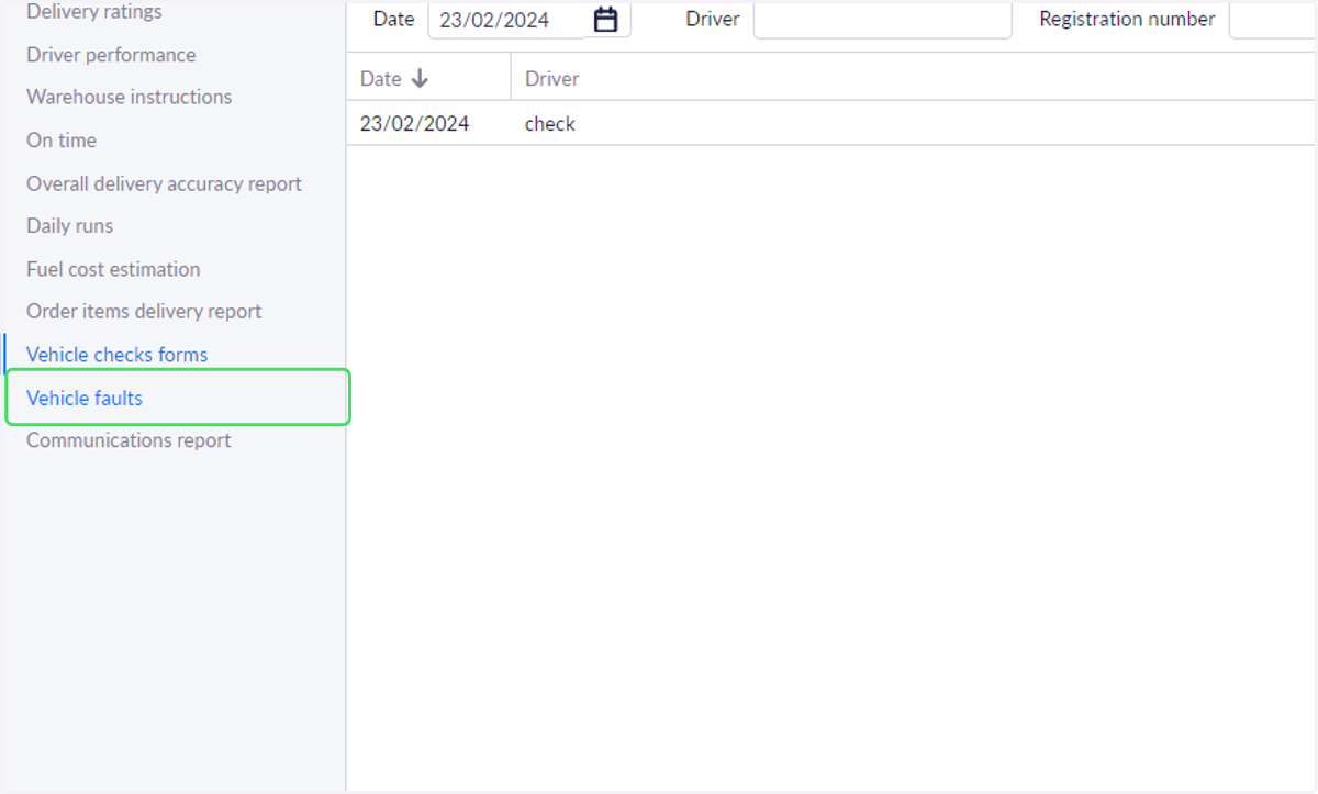 Click on Vehicle faults in Reports tab