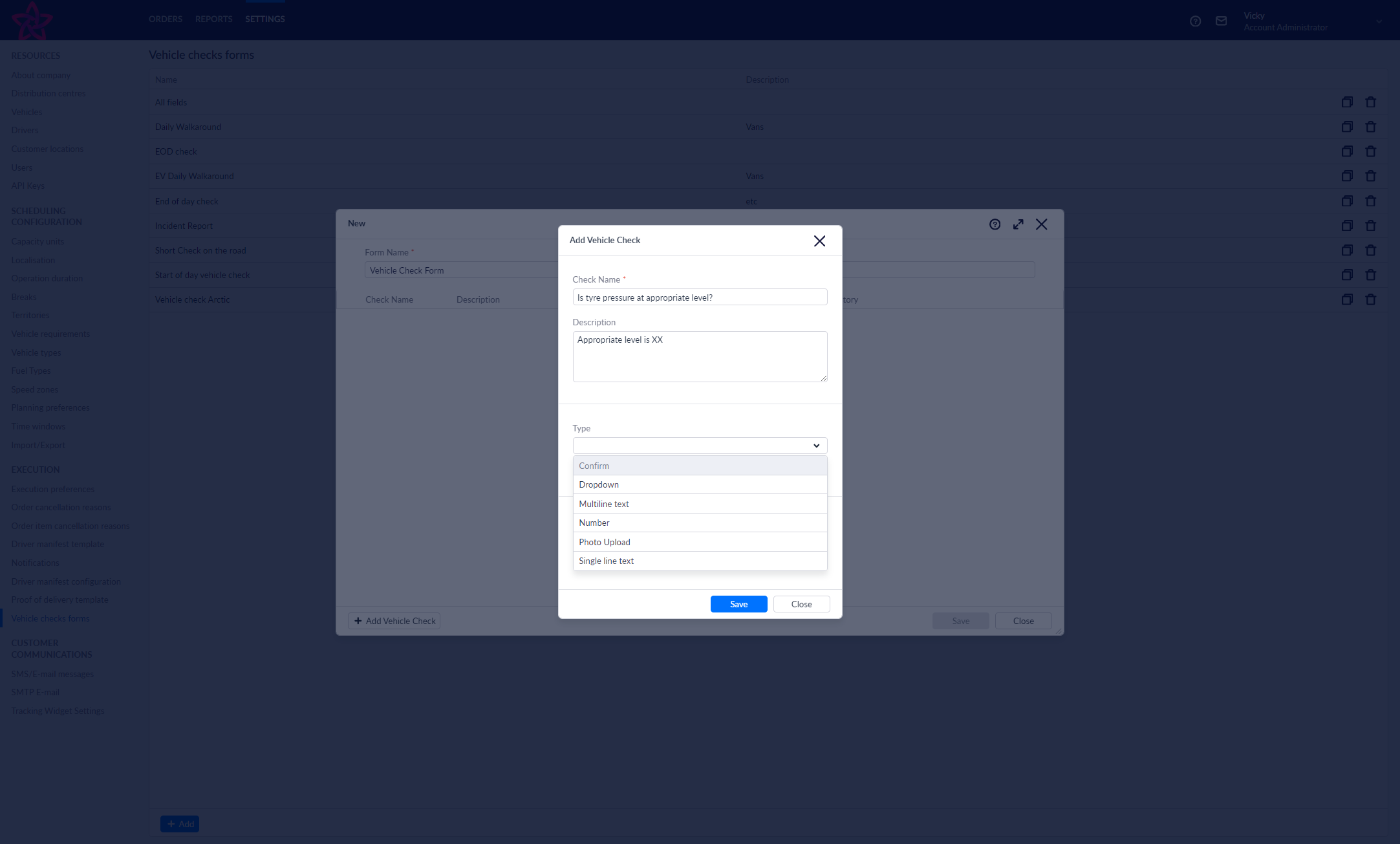 Assign a question type. 'Confirm' is recommended for yes/no questions as they will report back faults if no is selected the driver completing the form.