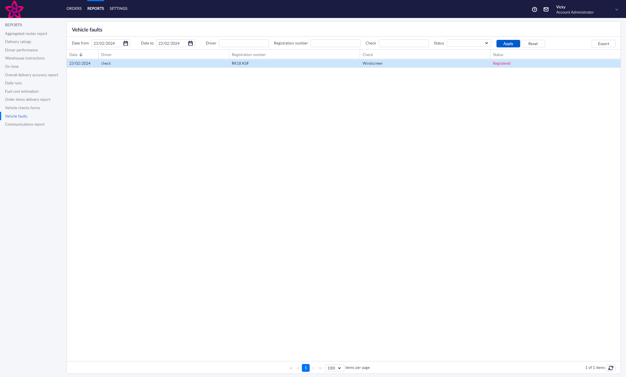 Click on a fault record to open the details