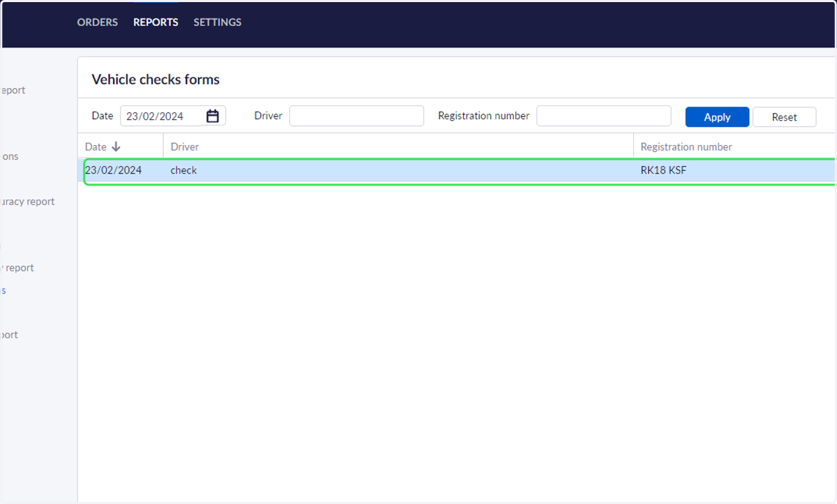 To view the details of the vehicle check submission, click on the record to open.