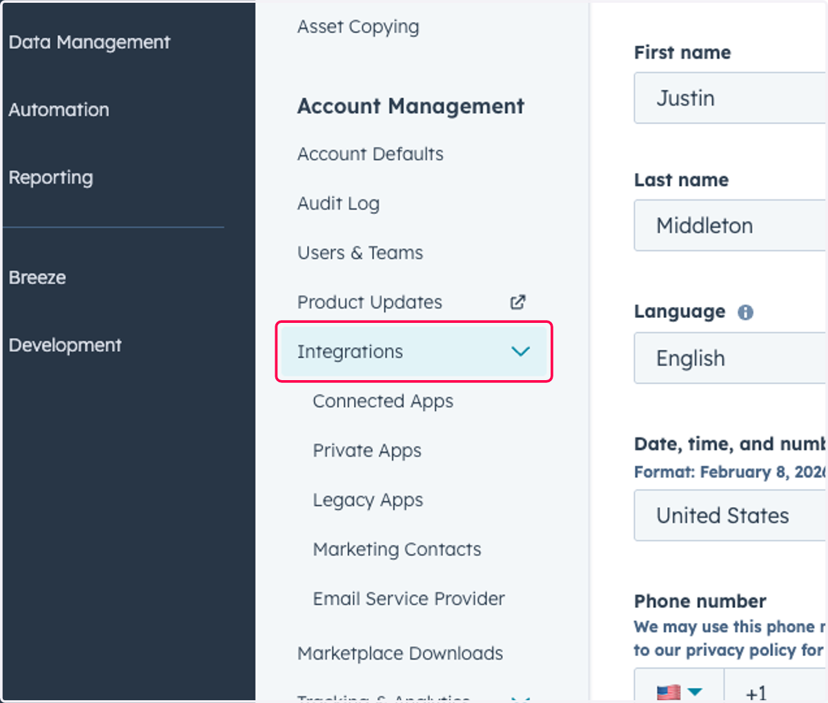 Click on Integrations