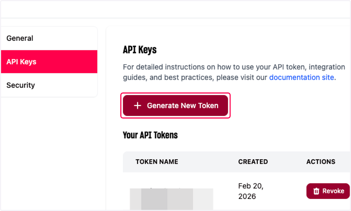 Click on Generate New Token