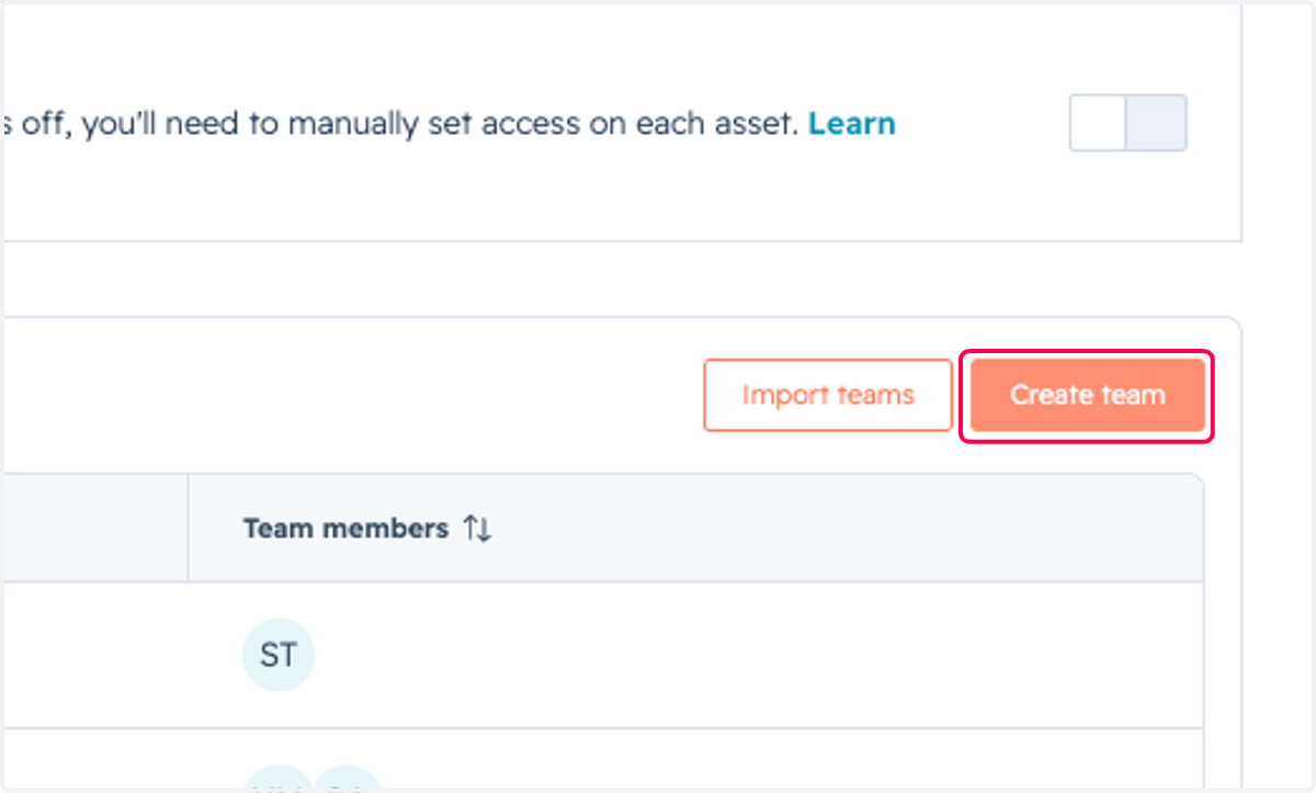 Click on Create team