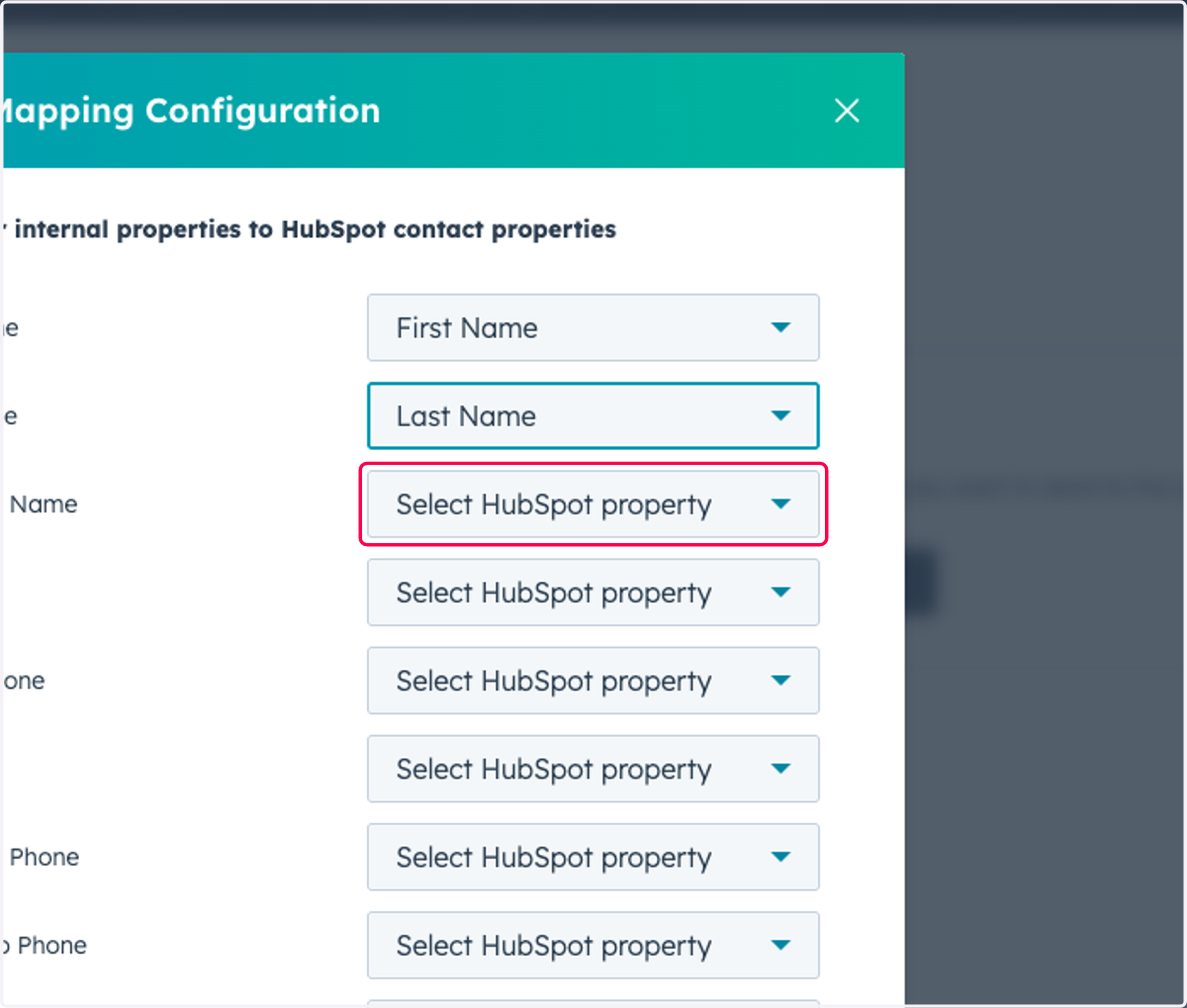 Click on Select HubSpot property