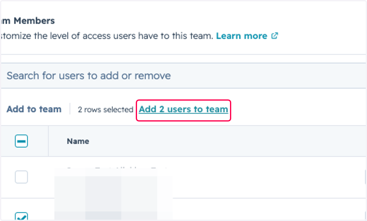 Click on Add 2 users to team