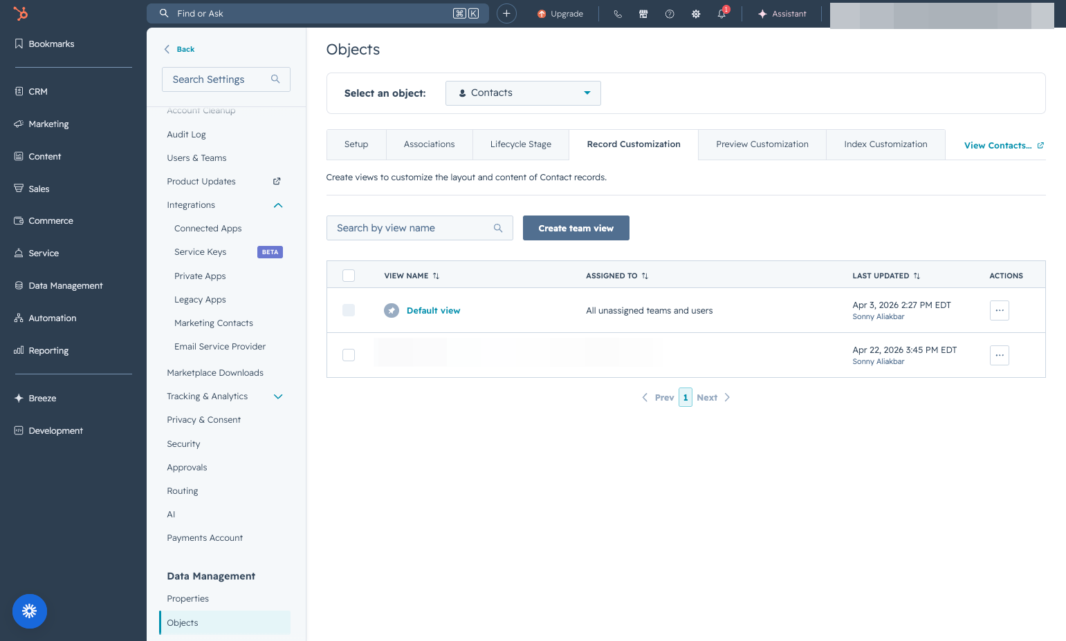 Click on Create team view