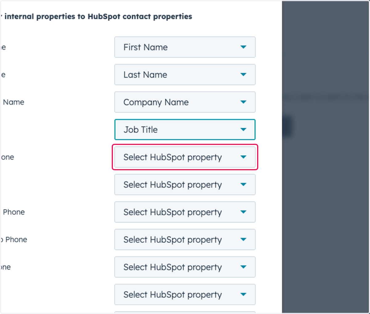 Click on Select HubSpot property
