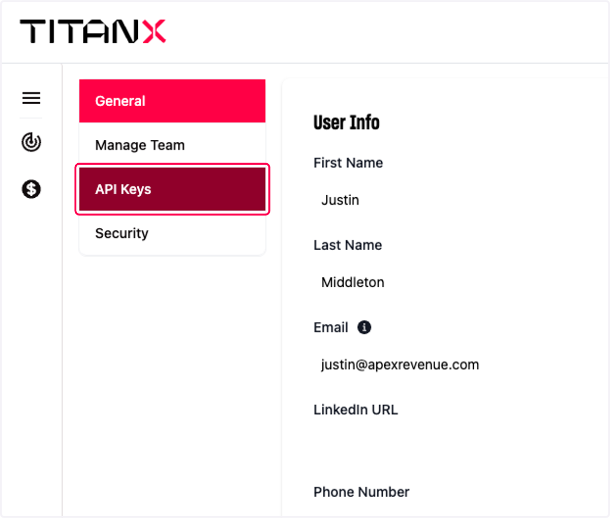 Click on API Keys