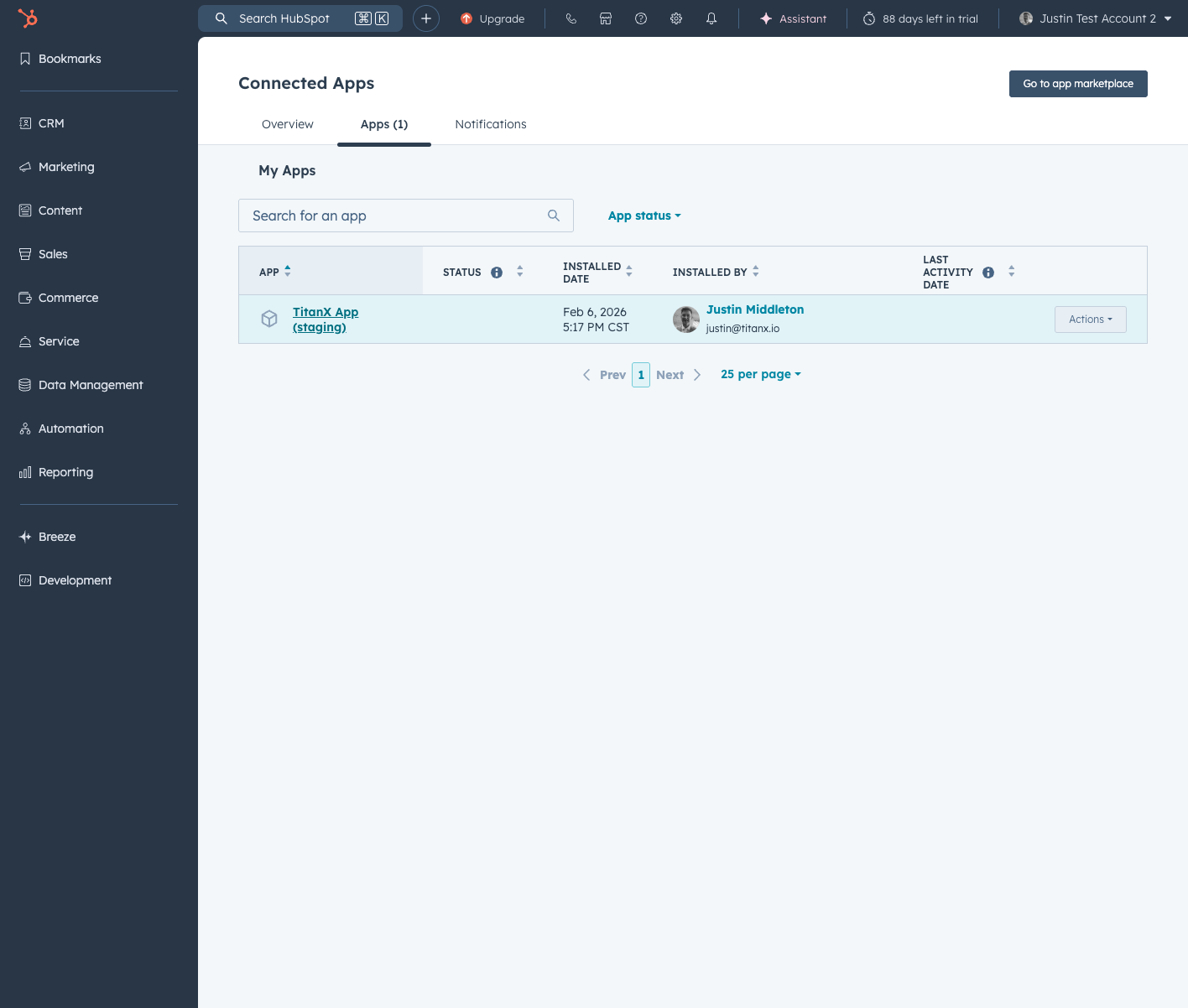 Click on TitanX App (staging)