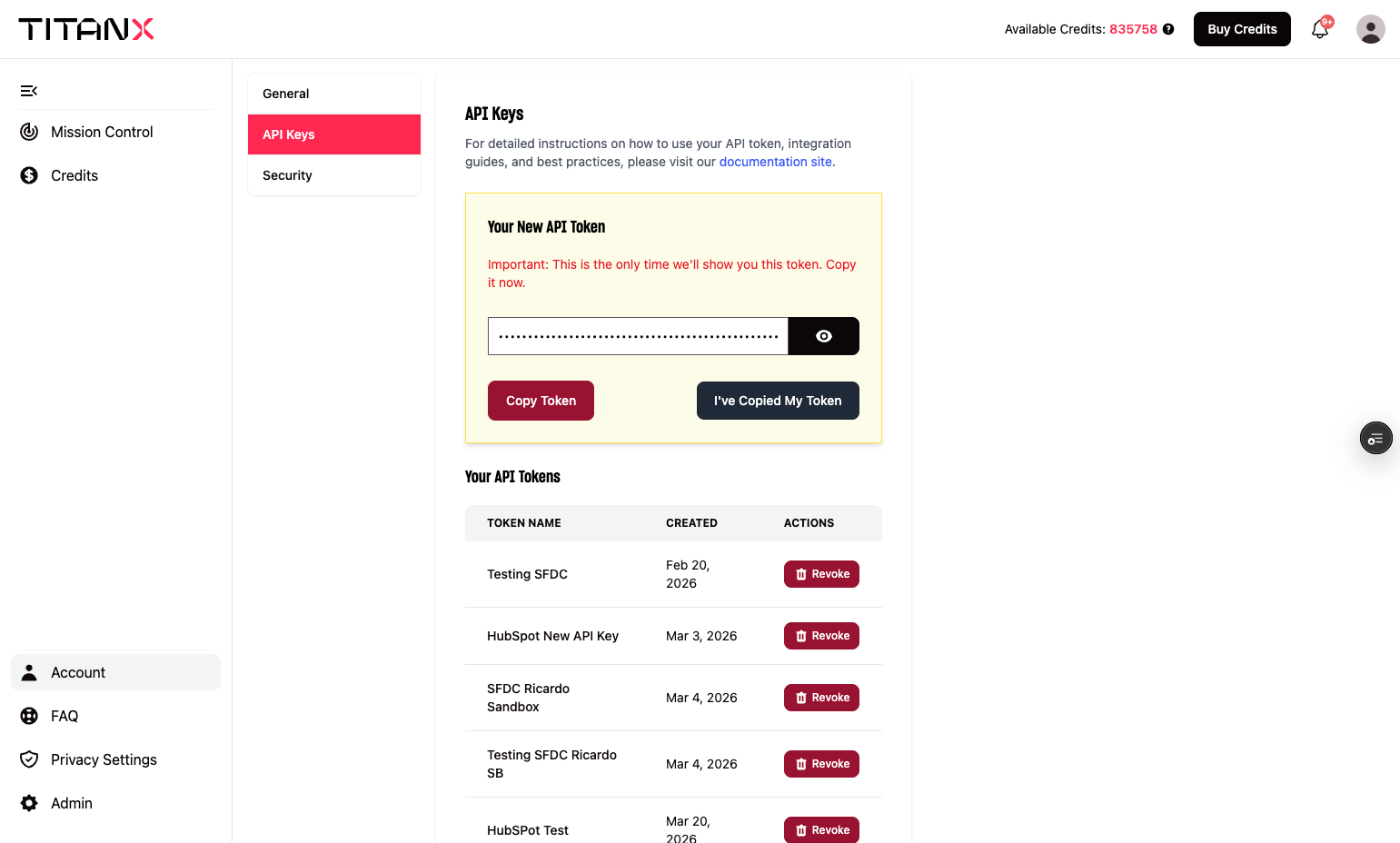 A. Click on Copy Token B. Click on I've Copied My Token