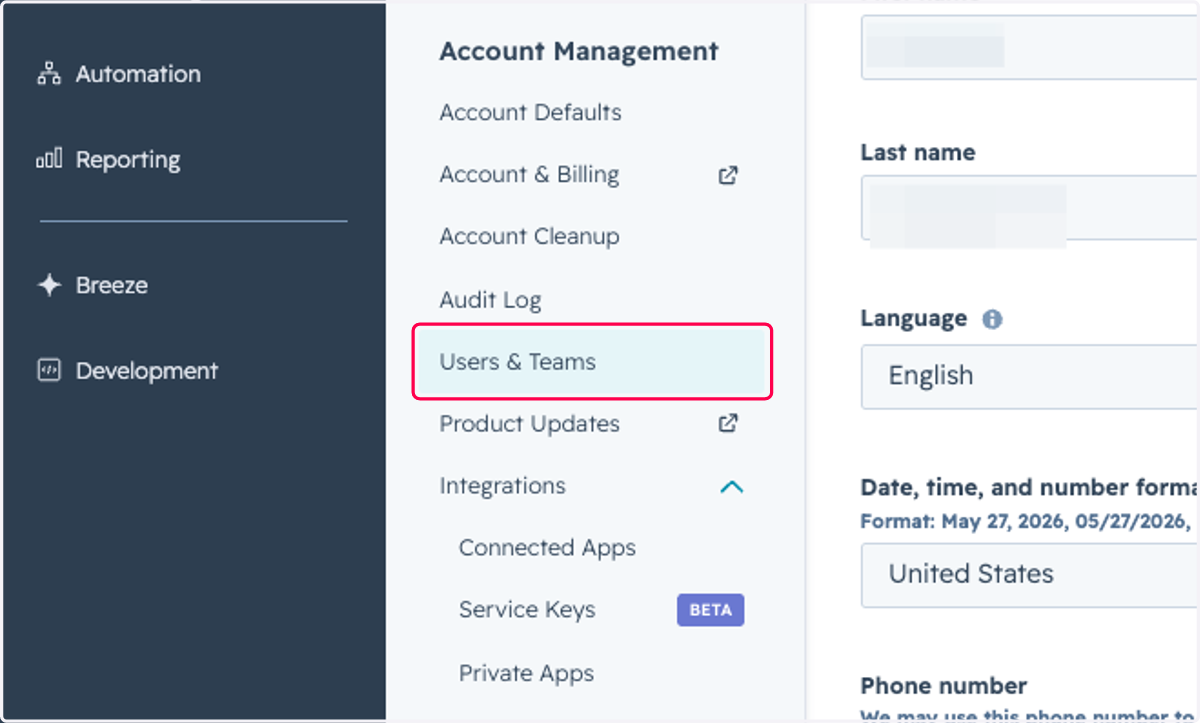 Click on Users & Teams