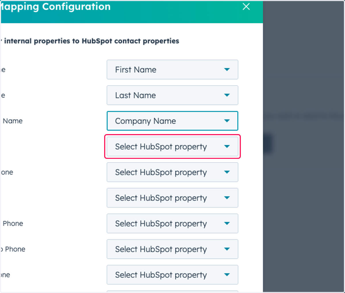 Click on Select HubSpot property